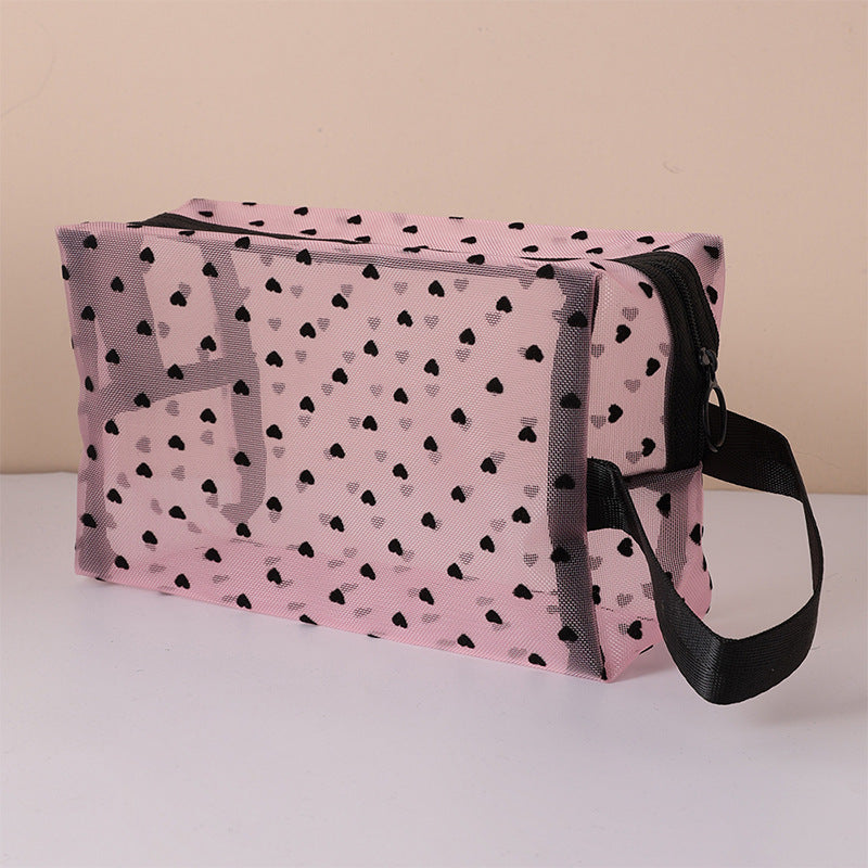 Love Cosmetic Bag Portable Large Capacity Mesh Storage Bag