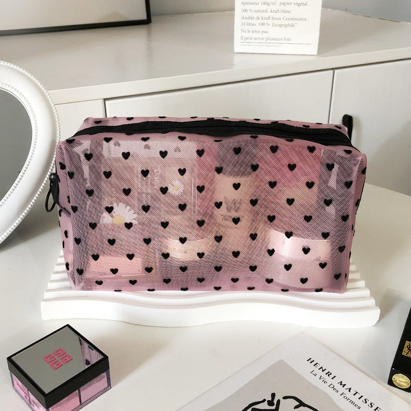 Love Cosmetic Bag Portable Large Capacity Mesh Storage Bag