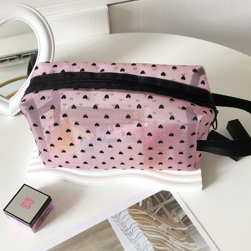 Love Cosmetic Bag Portable Large Capacity Mesh Storage Bag