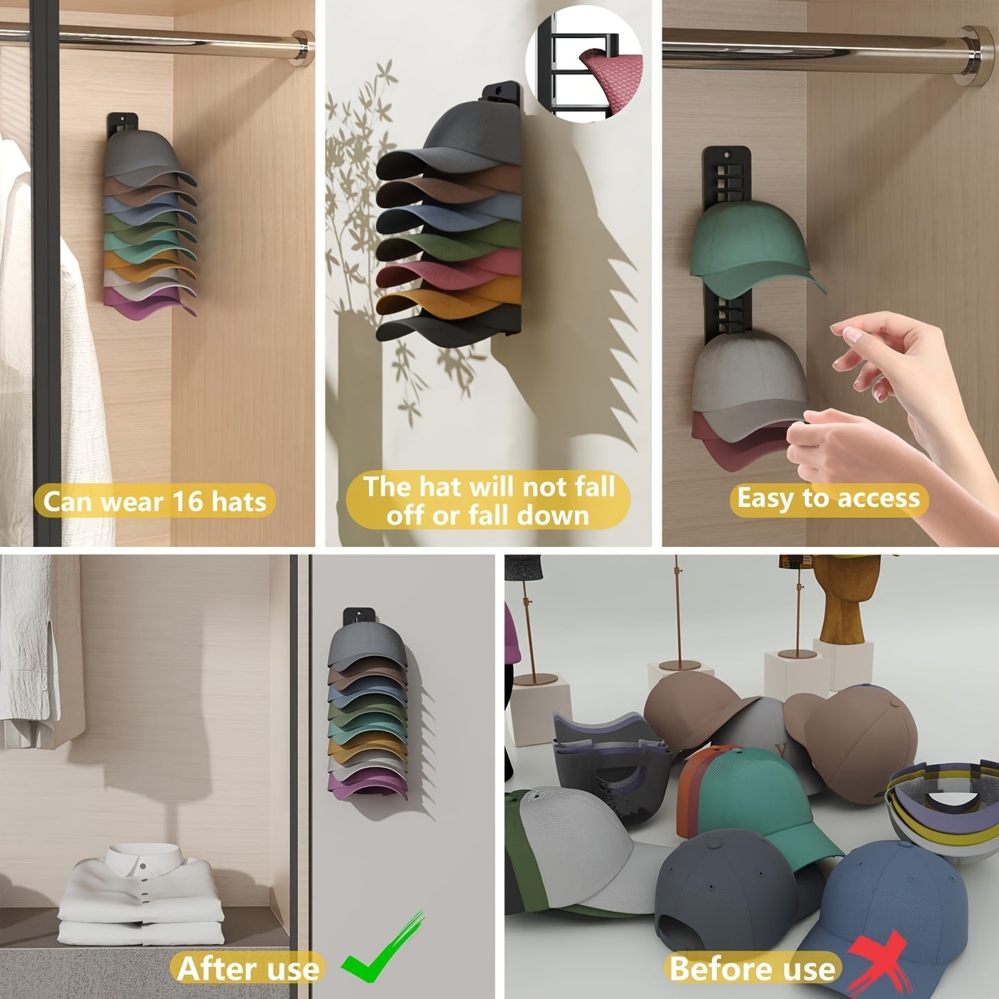 Baseball Cap Wall-mounted Storage Rack, Hat Storage Expert, Large Capacity, Orderly Placement, Easy To Store, Easy To Take